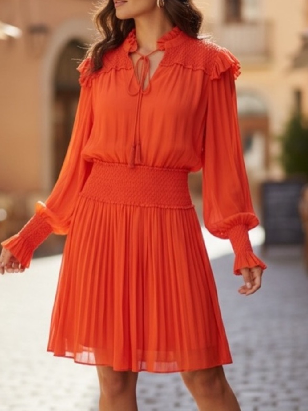 Tahari Vibrant Red Long Sleeve Dress